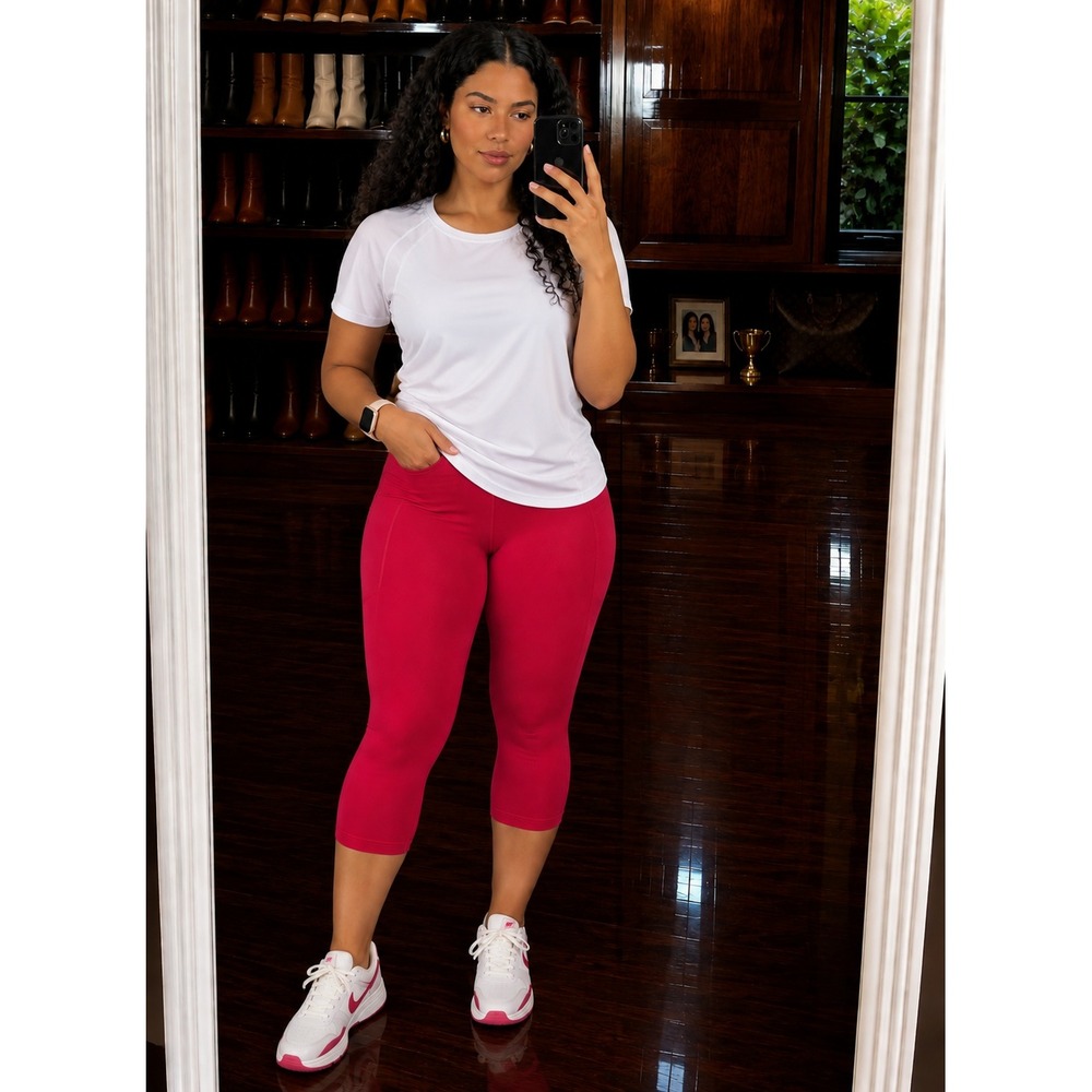 New Kathy Red Seamless Capri Leggings Plus Size P-29 Athleisure Stretch